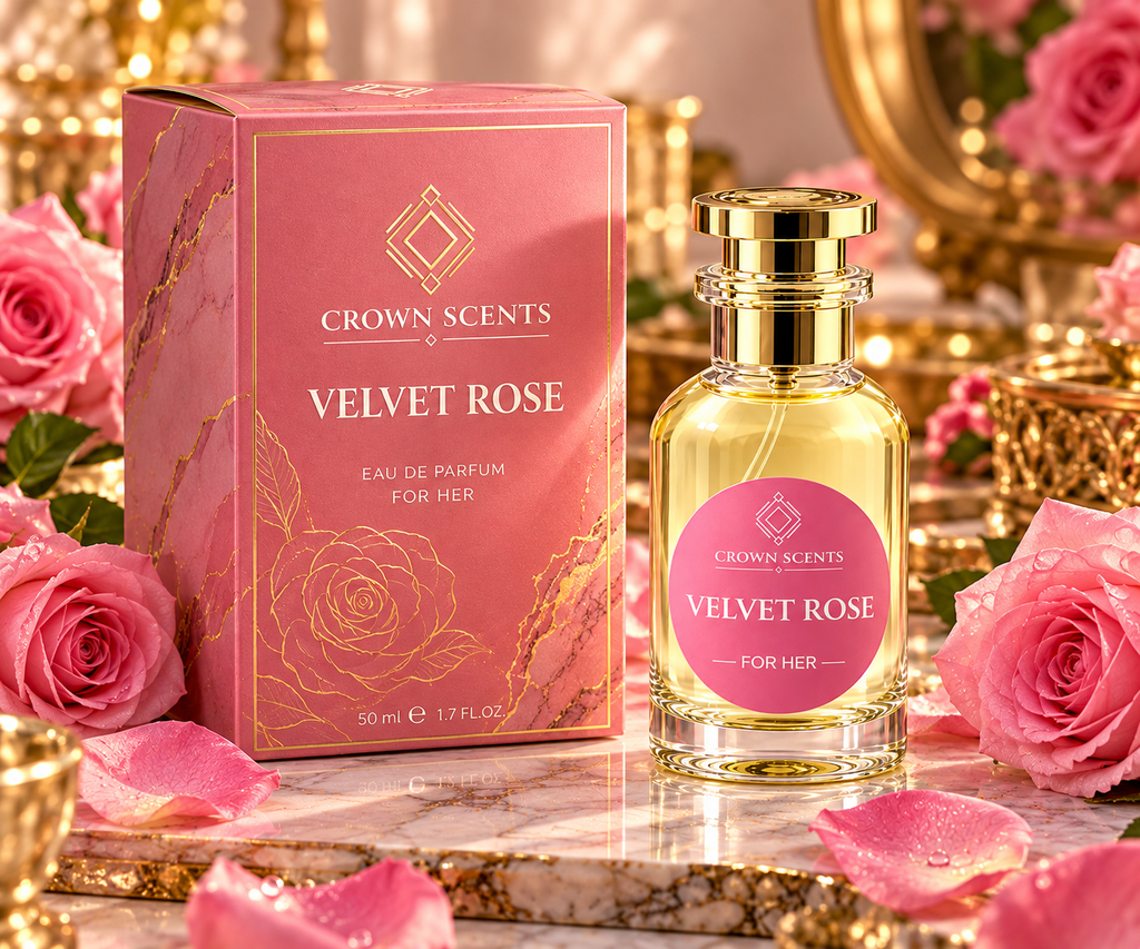 Velvet Rose Luxury Perfume Display with Roses